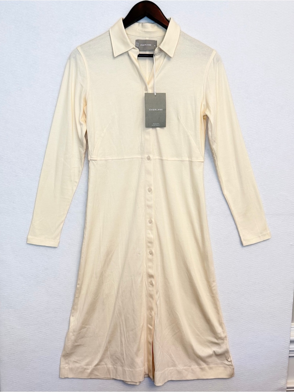 Everlane NWT 100% Cotton Midi Shirt Dress XS Cream Button Front Fall